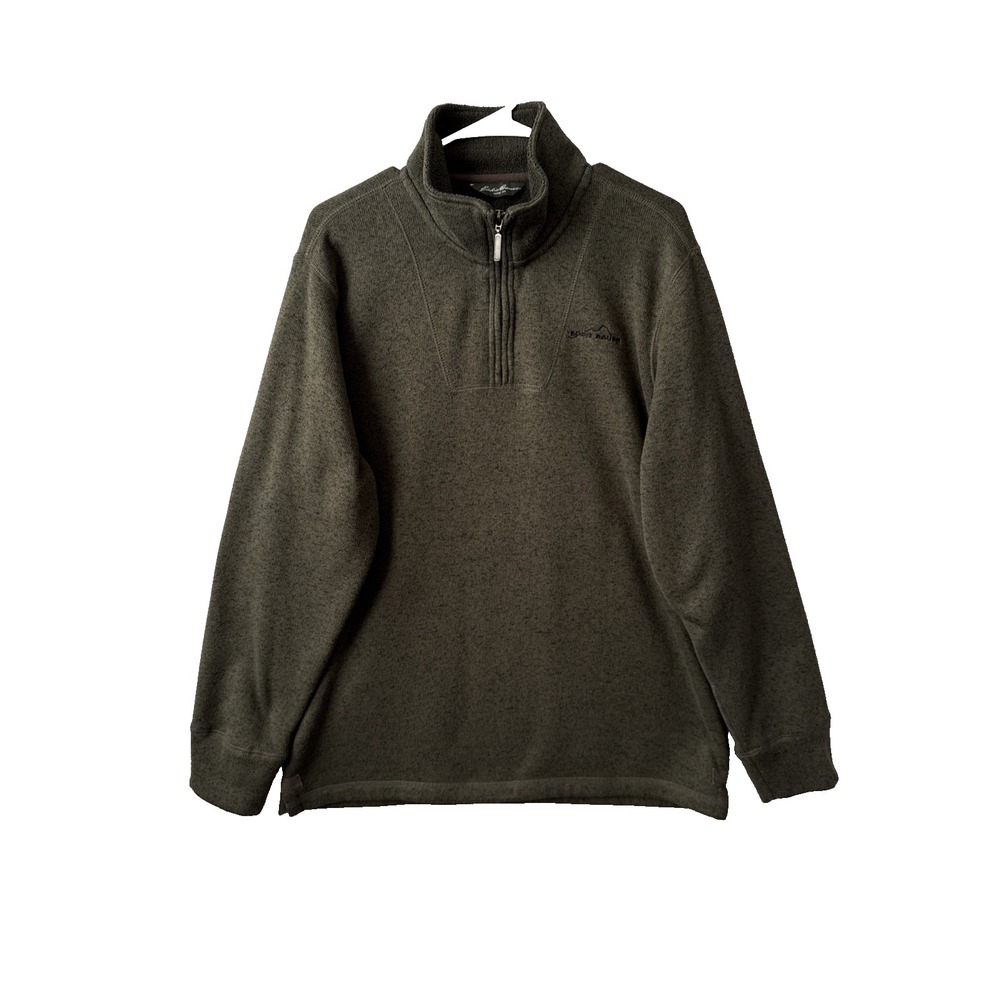 Eddie Bauer Olive Green Fleece 1/4 Zip Pullover Sweater Men's L Outdoor Hiking